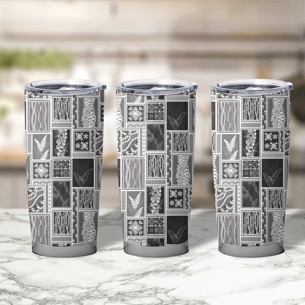 Vintage Aloha Block Quilt Tumbler Cup Black Inspired Lei Motifs - Polynesian Pride