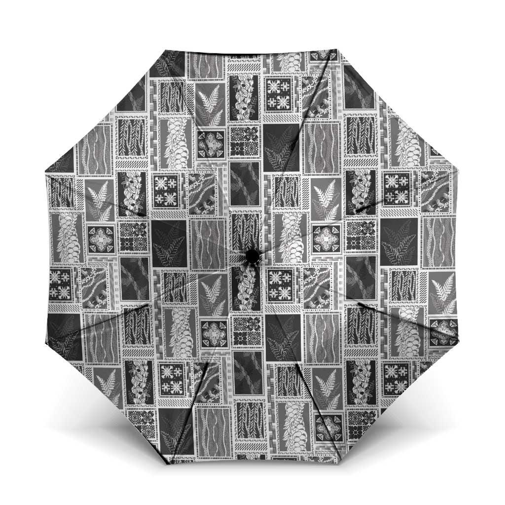 Vintage Aloha Block Quilt Umbrella Black Inspired Lei Motifs - Polynesian Pride