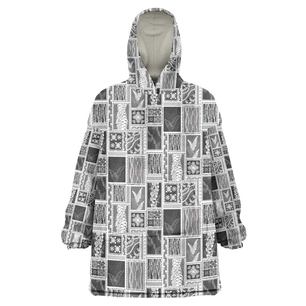 Vintage Aloha Block Quilt Wearable Blanket Hoodie Black Inspired Lei Motifs LT9 One Size Black - Polynesian Pride