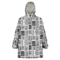 Vintage Aloha Block Quilt Wearable Blanket Hoodie Black Inspired Lei Motifs LT9 One Size Black - Polynesian Pride
