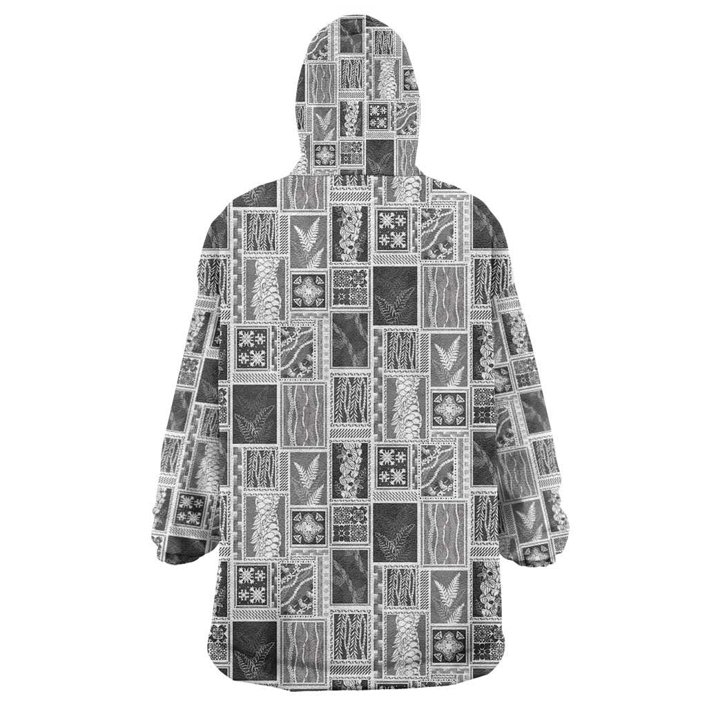 Vintage Aloha Block Quilt Wearable Blanket Hoodie Black Inspired Lei Motifs LT9 - Polynesian Pride