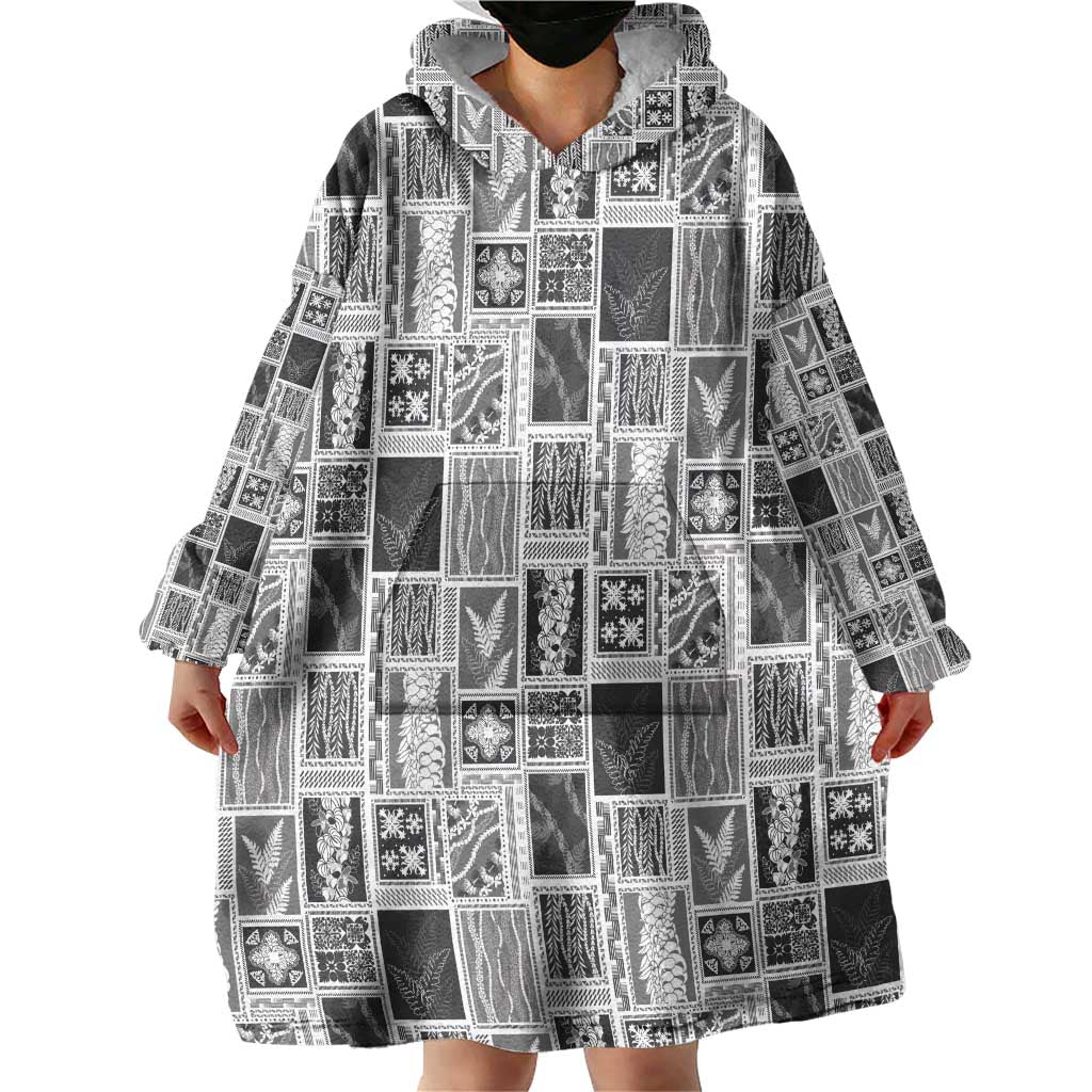 Vintage Aloha Block Quilt Wearable Blanket Hoodie Black Inspired Lei Motifs LT9 - Polynesian Pride