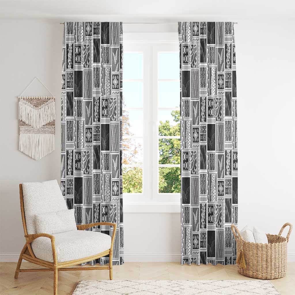 Vintage Aloha Block Quilt Window Curtain Black Inspired Lei Motifs - Polynesian Pride