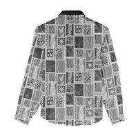 Vintage Aloha Block Quilt Women Casual Shirt Black Inspired Lei Motifs - Polynesian Pride