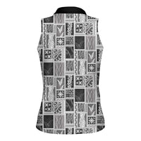 Vintage Aloha Block Quilt Women Sleeveless Polo Shirt Black Inspired Lei Motifs LT9 - Polynesian Pride