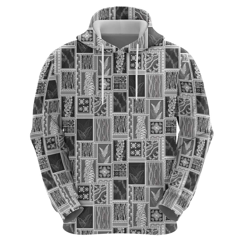 Vintage Aloha Block Quilt Zip Hoodie Black Inspired Lei Motifs - Polynesian Pride