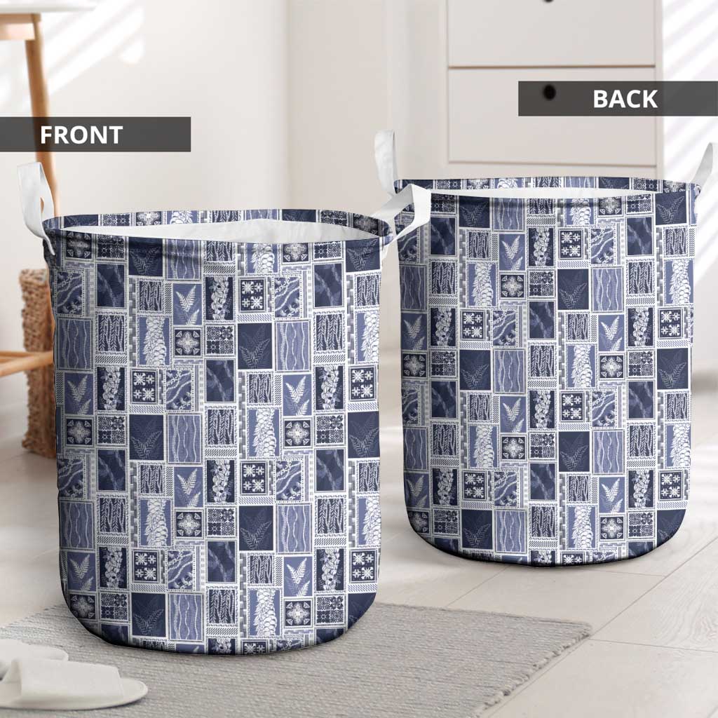 Vintage Aloha Block Quilt Laundry Basket Blue Inspired Lei Motifs - Polynesian Pride