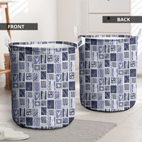 Vintage Aloha Block Quilt Laundry Basket Blue Inspired Lei Motifs - Polynesian Pride