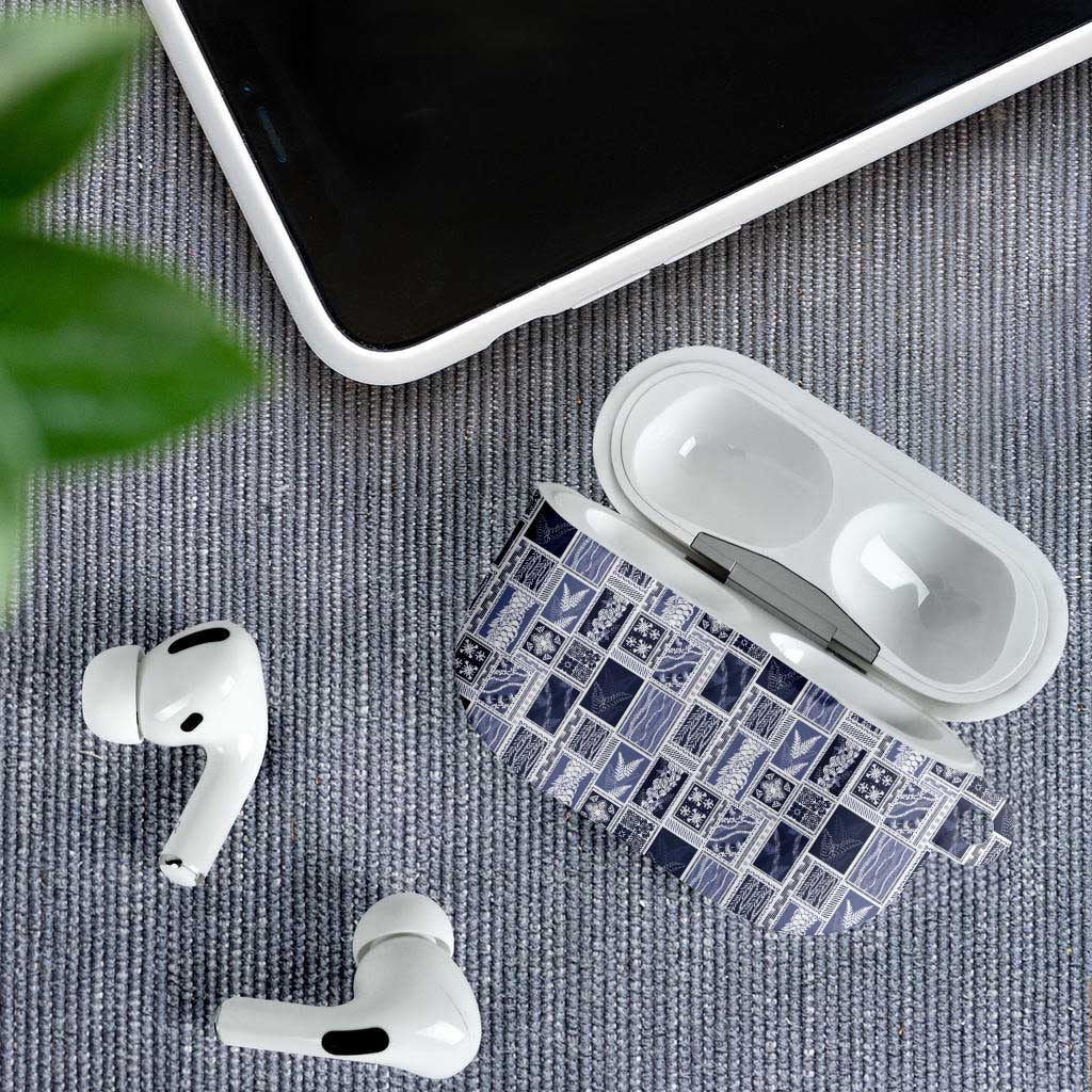 Vintage Aloha Block Quilt AirPods Case Blue Inspired Lei Motifs - Polynesian Pride