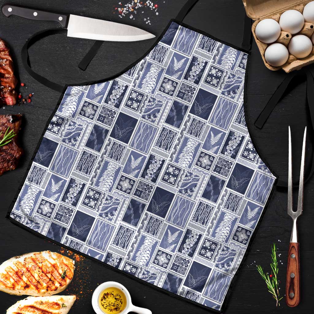 Vintage Aloha Block Quilt Apron Blue Inspired Lei Motifs - Polynesian Pride