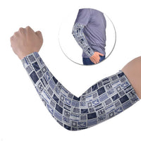 Vintage Aloha Block Quilt Arm Sleeves Blue Inspired Lei Motifs LT9 Set of 2 Blue - Polynesian Pride