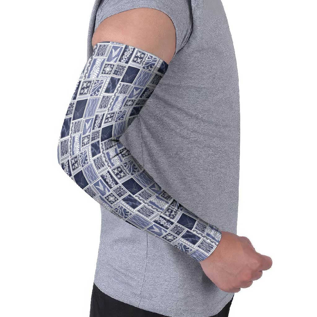 Vintage Aloha Block Quilt Arm Sleeves Blue Inspired Lei Motifs LT9 - Polynesian Pride