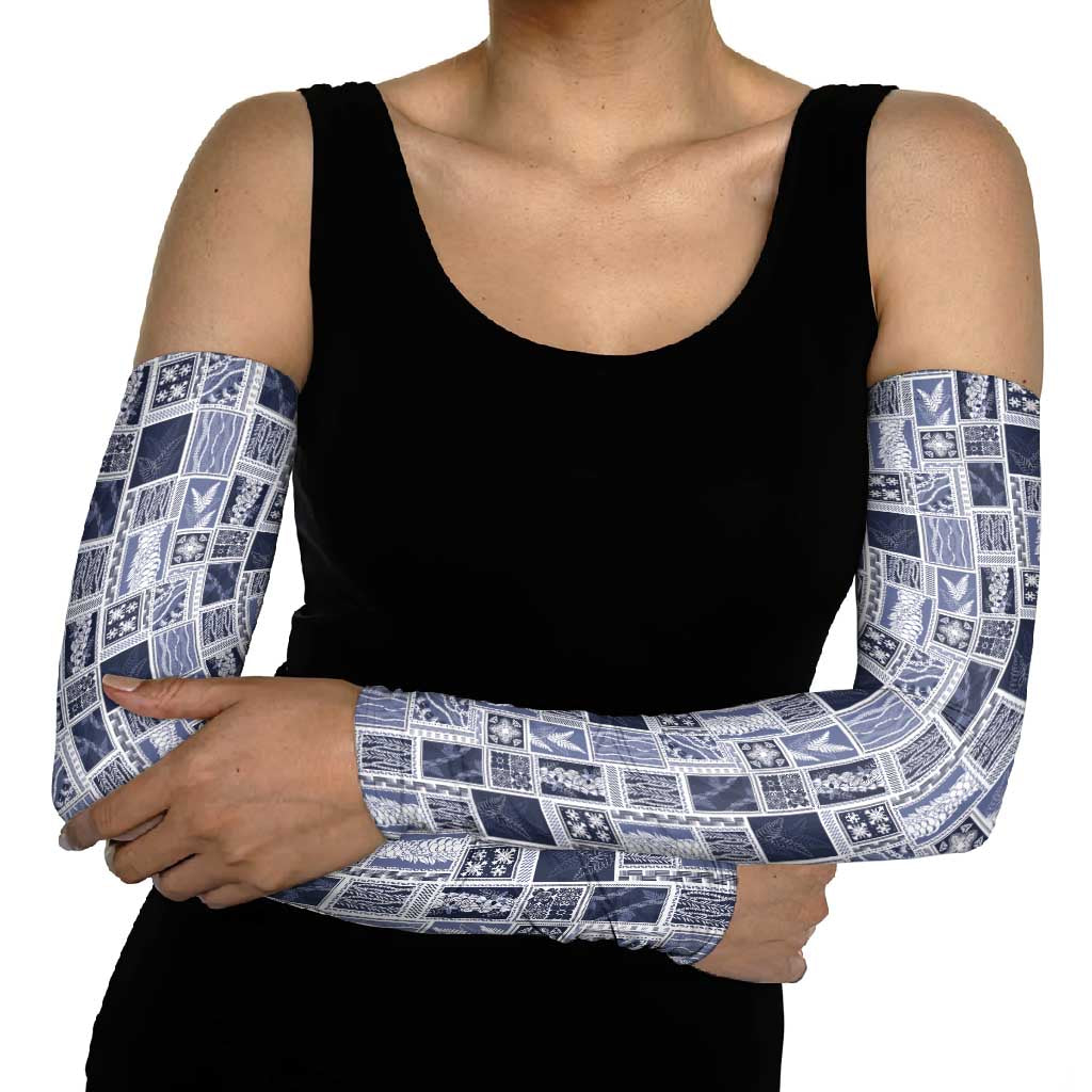 Vintage Aloha Block Quilt Arm Sleeves Blue Inspired Lei Motifs LT9 - Polynesian Pride