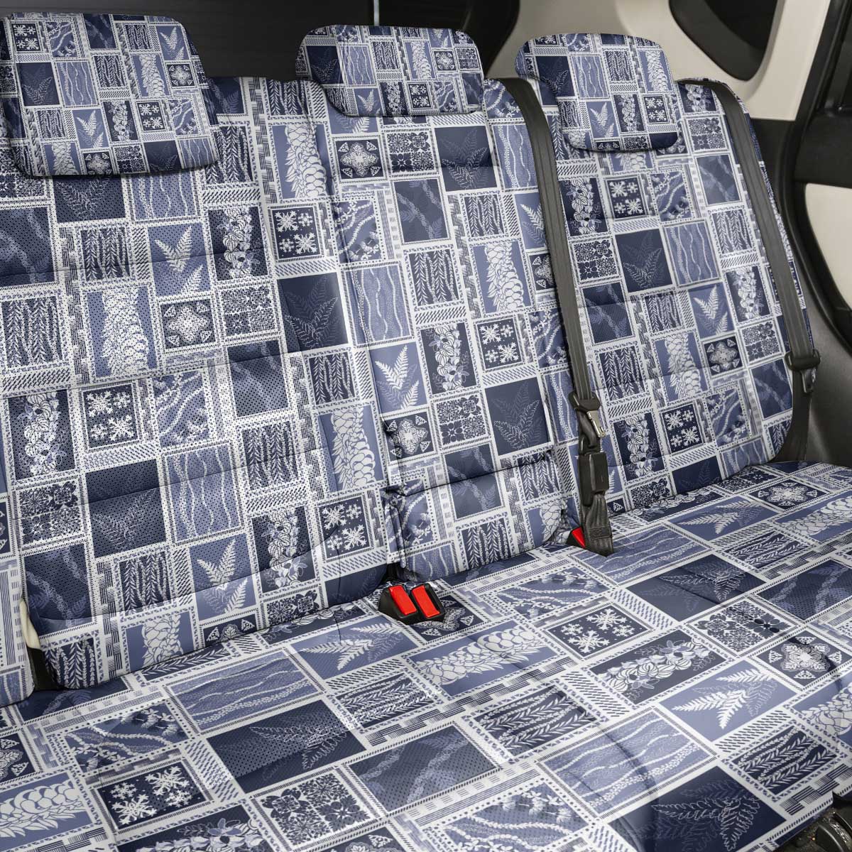 Vintage Aloha Block Quilt Back Car Seat Cover Blue Inspired Lei Motifs LT9 - Polynesian Pride
