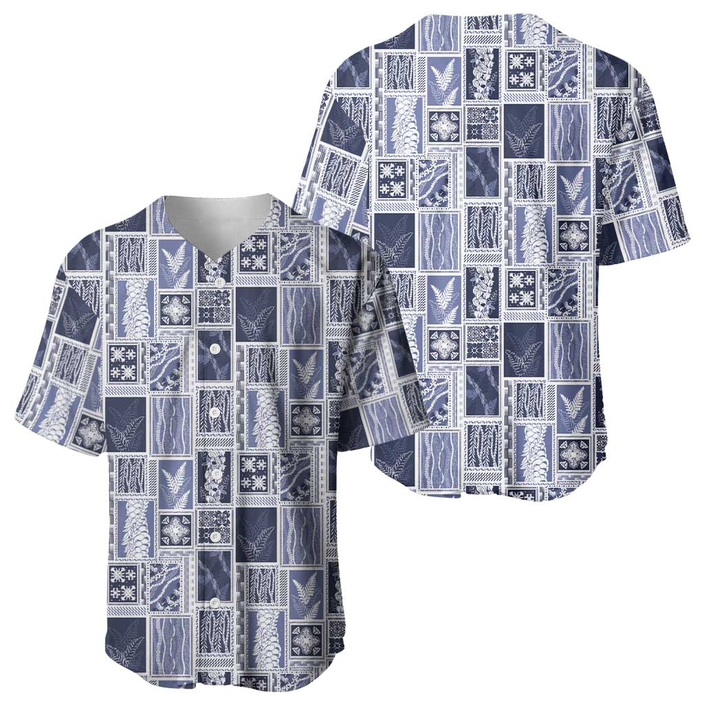 Vintage Aloha Block Quilt Baseball Jersey Blue Inspired Lei Motifs - Polynesian Pride