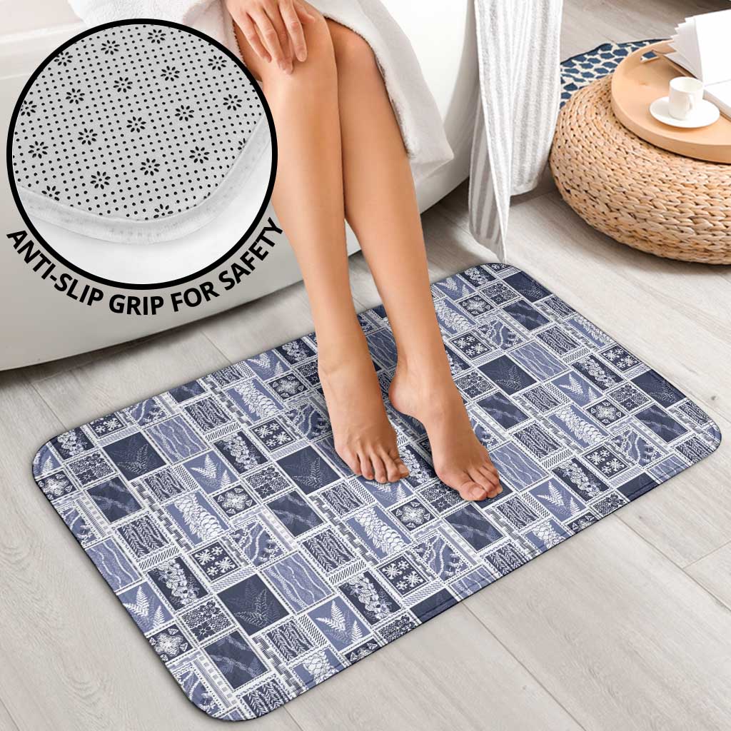 Vintage Aloha Block Quilt Bathroom Set Blue Inspired Lei Motifs - Polynesian Pride