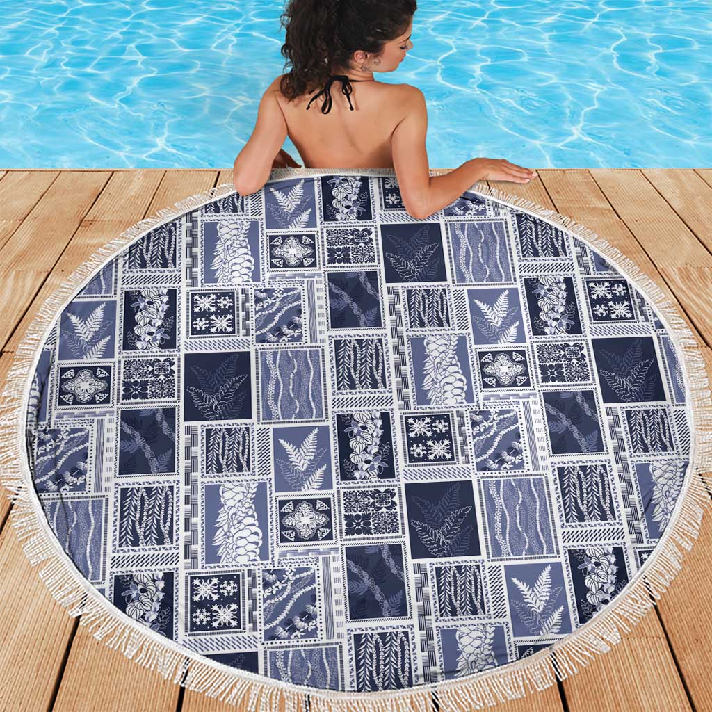 Vintage Aloha Block Quilt Beach Blanket Blue Inspired Lei Motifs - Polynesian Pride