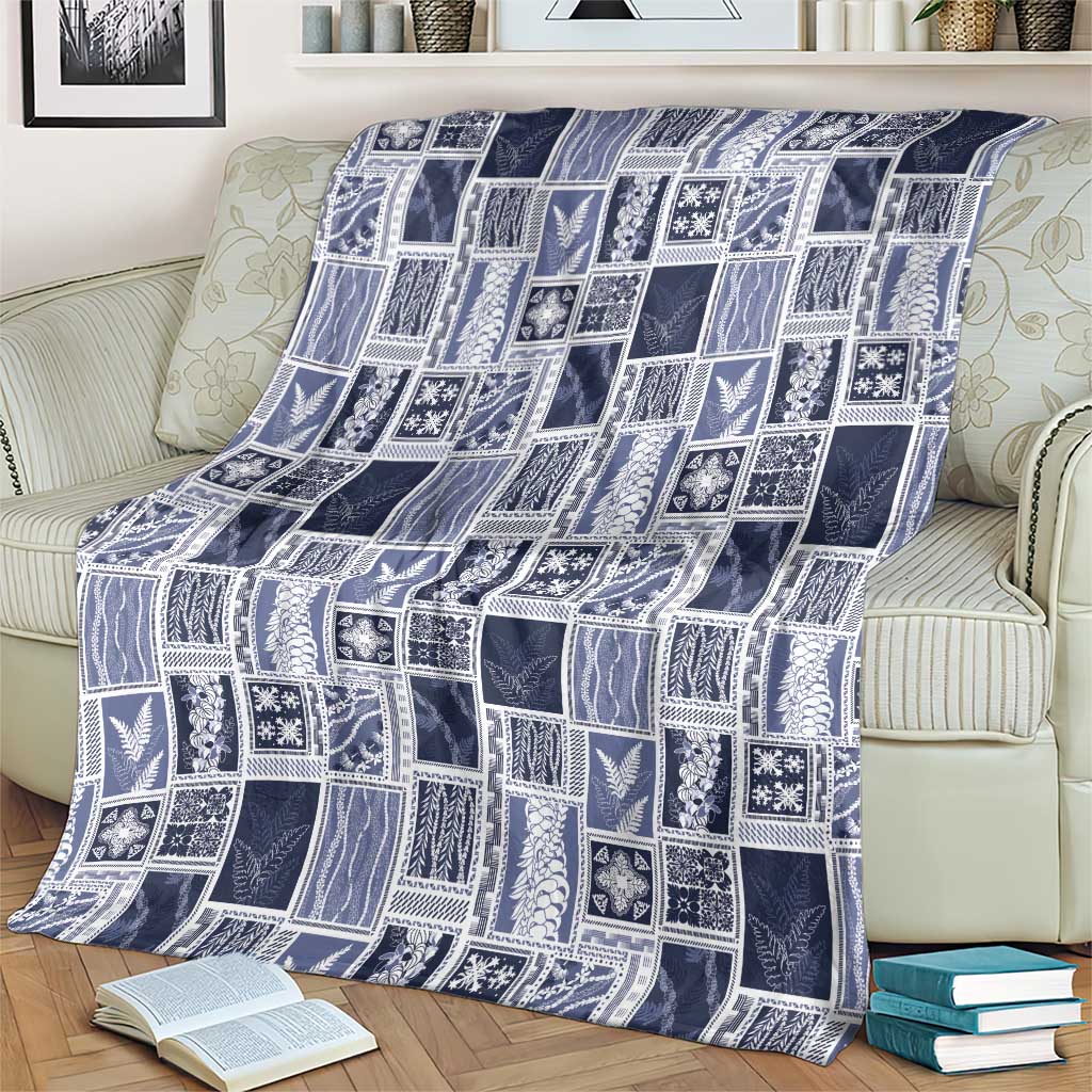 Vintage Aloha Block Quilt Blanket Blue Inspired Lei Motifs - Polynesian Pride