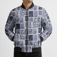Vintage Aloha Block Quilt Bomber Puffer Jacket Blue Inspired Lei Motifs LT9 - Polynesian Pride