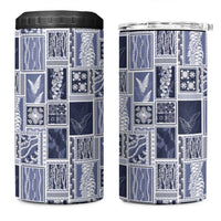 Vintage Aloha Block Quilt 4 in 1 Can Cooler Tumbler Blue Inspired Lei Motifs LT9 One Size: 16 oz Blue - Polynesian Pride