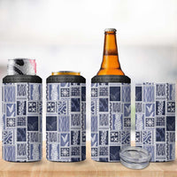 Vintage Aloha Block Quilt 4 in 1 Can Cooler Tumbler Blue Inspired Lei Motifs LT9 - Polynesian Pride