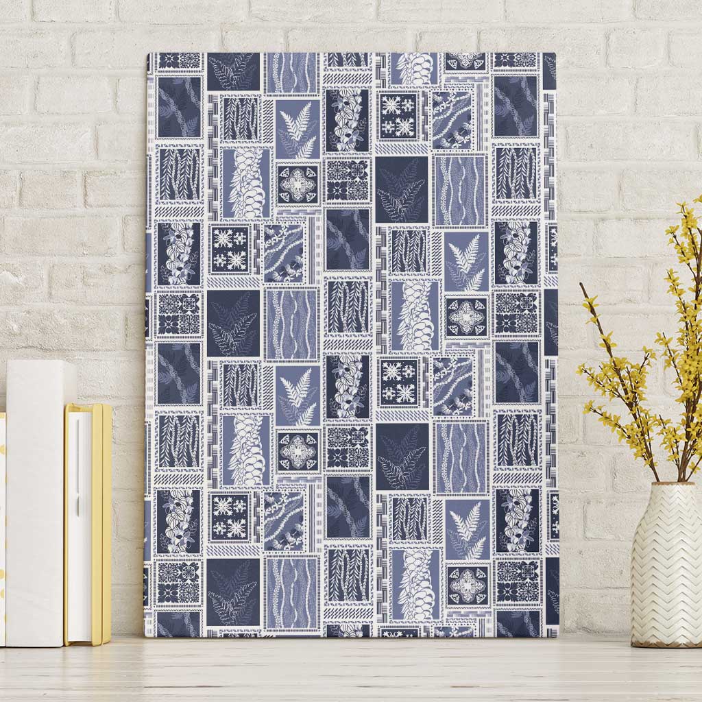 Vintage Aloha Block Quilt Canvas Wall Art Blue Inspired Lei Motifs - Polynesian Pride
