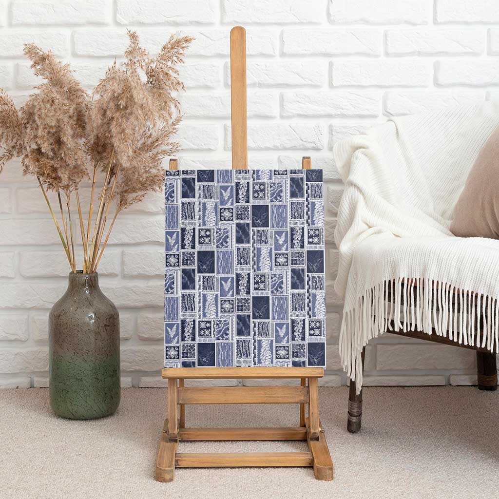 Vintage Aloha Block Quilt Canvas Wall Art Blue Inspired Lei Motifs - Polynesian Pride