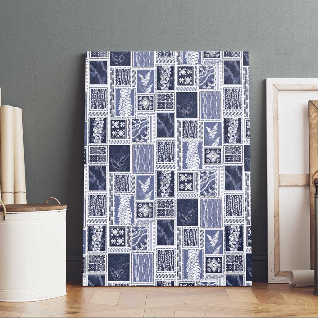 Vintage Aloha Block Quilt Canvas Wall Art Blue Inspired Lei Motifs - Polynesian Pride