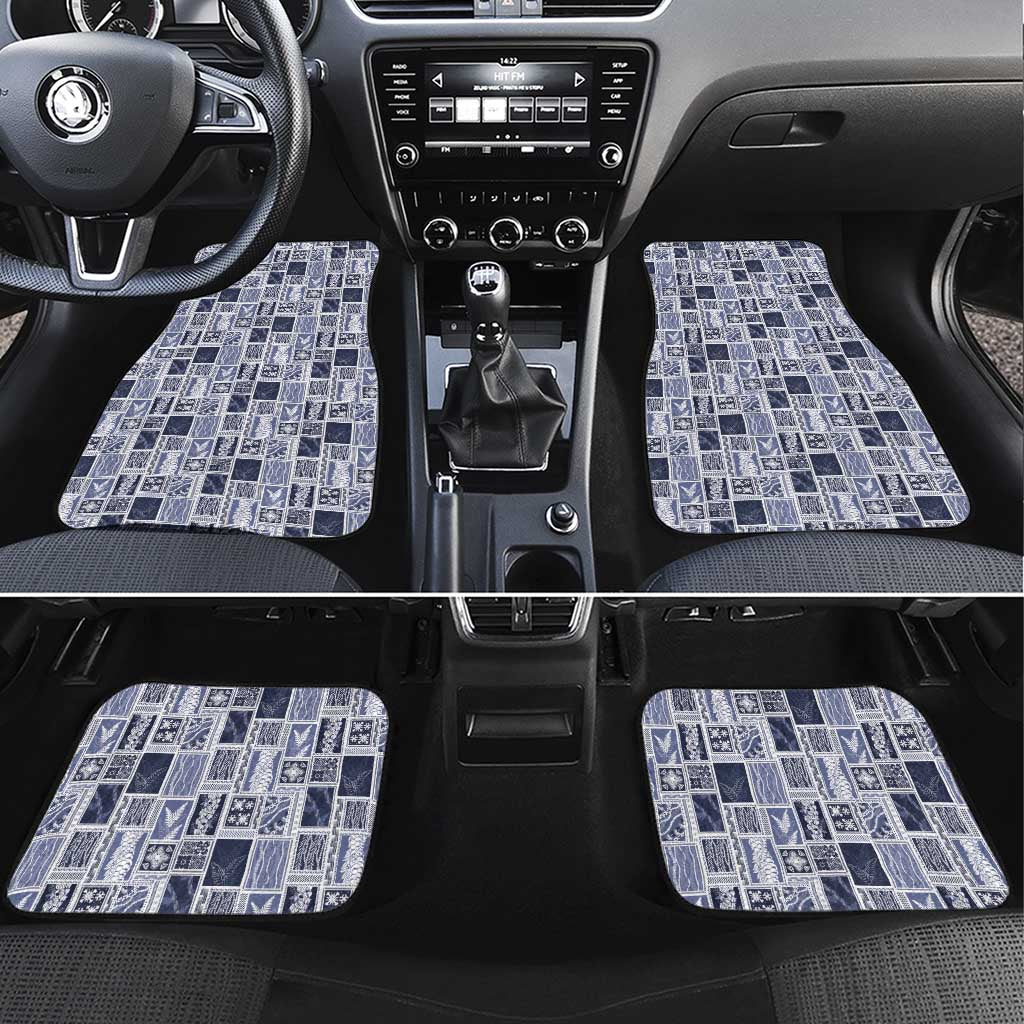 Vintage Aloha Block Quilt Car Mats Blue Inspired Lei Motifs - Polynesian Pride