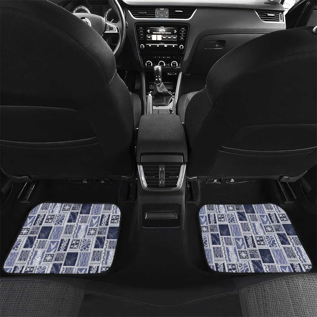Vintage Aloha Block Quilt Car Mats Blue Inspired Lei Motifs - Polynesian Pride