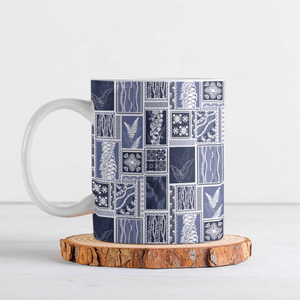 Vintage Aloha Block Quilt Ceramic Mug Blue Inspired Lei Motifs LT9 Blue - Polynesian Pride