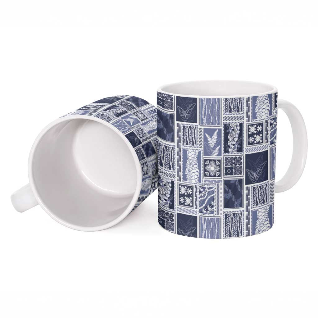 Vintage Aloha Block Quilt Ceramic Mug Blue Inspired Lei Motifs LT9 - Polynesian Pride