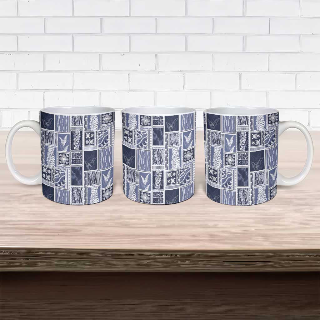 Vintage Aloha Block Quilt Ceramic Mug Blue Inspired Lei Motifs LT9 - Polynesian Pride