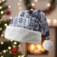 Vintage Aloha Block Quilt Christmas Santa Hat Blue Inspired Lei Motifs LT9 Without Fur Blue - Polynesian Pride