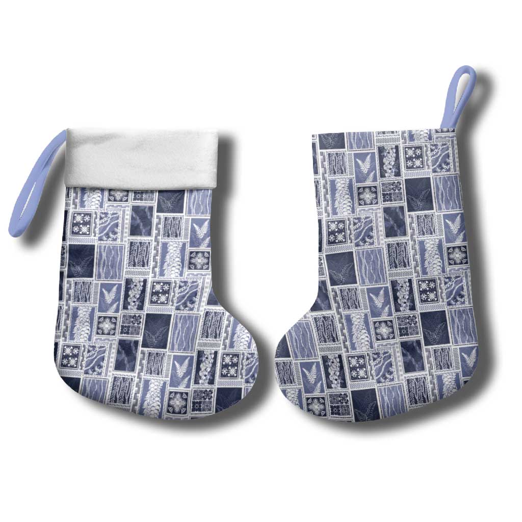 Vintage Aloha Block Quilt Christmas Stocking Blue Inspired Lei Motifs - Polynesian Pride
