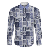 Vintage Aloha Block Quilt Family Matching Long Sleeve Bodycon Dress and Hawaiian Shirt Blue Inspired Lei Motifs LT9 Dad's Shirt - Long Sleeve Blue - Polynesian Pride