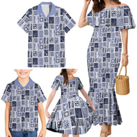 Vintage Aloha Block Quilt Family Matching Mermaid Dress and Hawaiian Shirt Blue Inspired Lei Motifs LT9 - Polynesian Pride