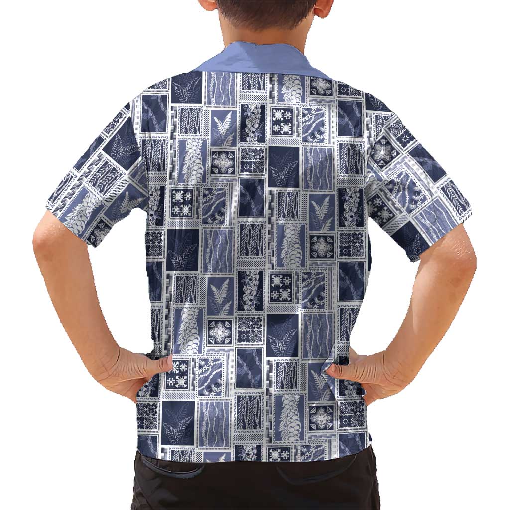 Vintage Aloha Block Quilt Family Matching Off Shoulder Maxi Dress and Hawaiian Shirt Blue Inspired Lei Motifs LT9 - Polynesian Pride