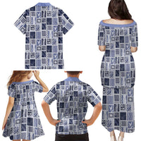 Vintage Aloha Block Quilt Family Matching Puletasi and Hawaiian Shirt Blue Inspired Lei Motifs LT9 - Polynesian Pride