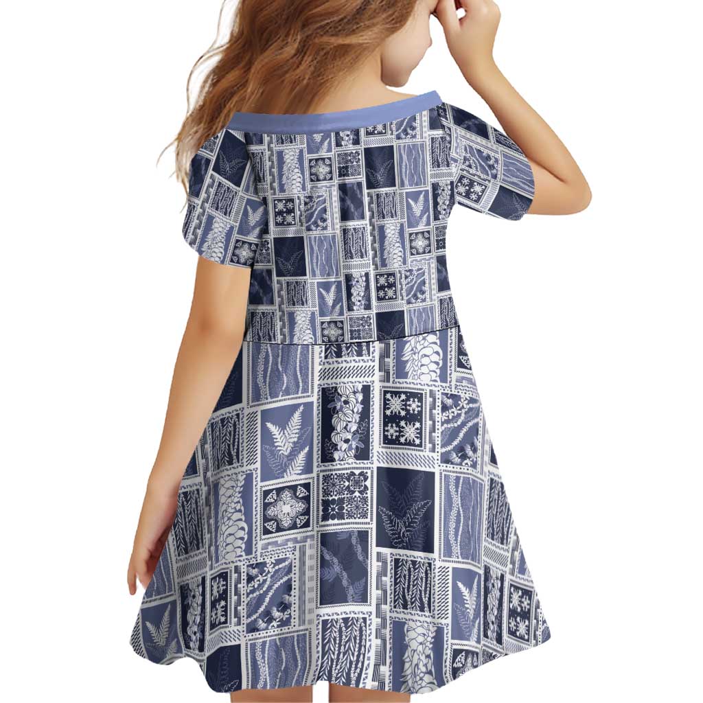 Vintage Aloha Block Quilt Family Matching Short Sleeve Bodycon Dress and Hawaiian Shirt Blue Inspired Lei Motifs LT9 - Polynesian Pride