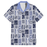 Vintage Aloha Block Quilt Family Matching Short Sleeve Bodycon Dress and Hawaiian Shirt Blue Inspired Lei Motifs LT9 Dad's Shirt - Short Sleeve Blue - Polynesian Pride