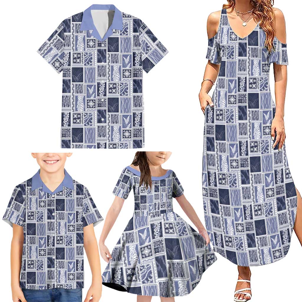 Vintage Aloha Block Quilt Family Matching Summer Maxi Dress and Hawaiian Shirt Blue Inspired Lei Motifs LT9 - Polynesian Pride