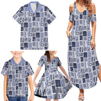 Vintage Aloha Block Quilt Family Matching Summer Maxi Dress and Hawaiian Shirt Blue Inspired Lei Motifs LT9 - Polynesian Pride