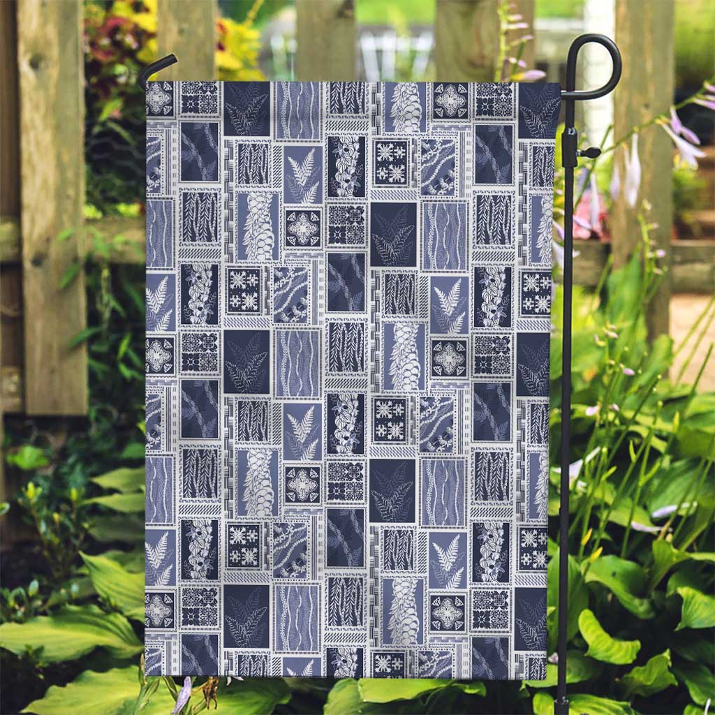 Vintage Aloha Block Quilt Garden Flag Blue Inspired Lei Motifs - Polynesian Pride