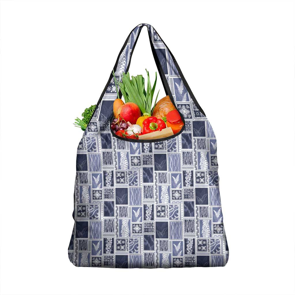 Vintage Aloha Block Quilt Grocery Bag Blue Inspired Lei Motifs - Polynesian Pride