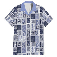 Vintage Aloha Block Quilt Hawaiian Shirt Blue Inspired Lei Motifs - Polynesian Pride