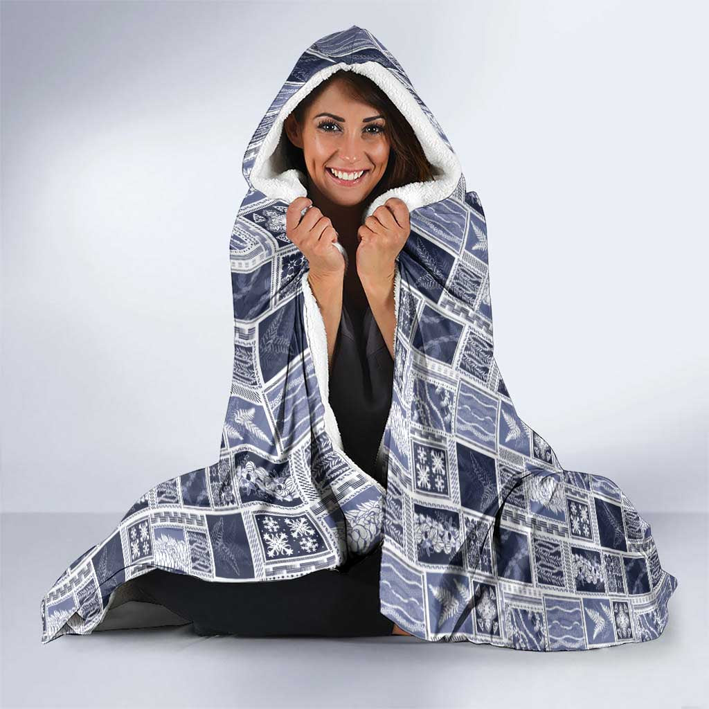 Vintage Aloha Block Quilt Hooded Blanket Blue Inspired Lei Motifs - Polynesian Pride