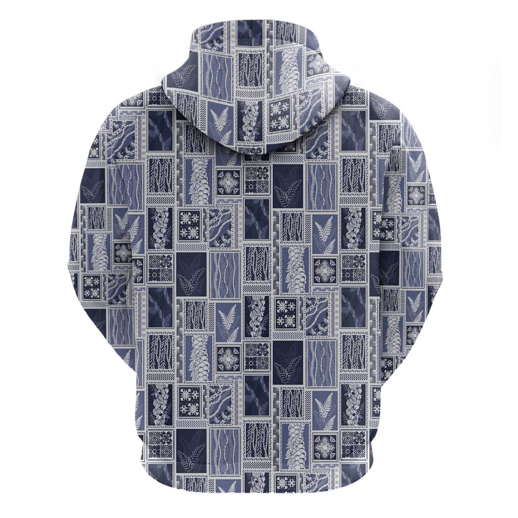 Vintage Aloha Block Quilt Hoodie Blue Inspired Lei Motifs - Polynesian Pride