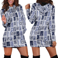 Vintage Aloha Block Quilt Hoodie Dress Blue Inspired Lei Motifs LT9 - Polynesian Pride