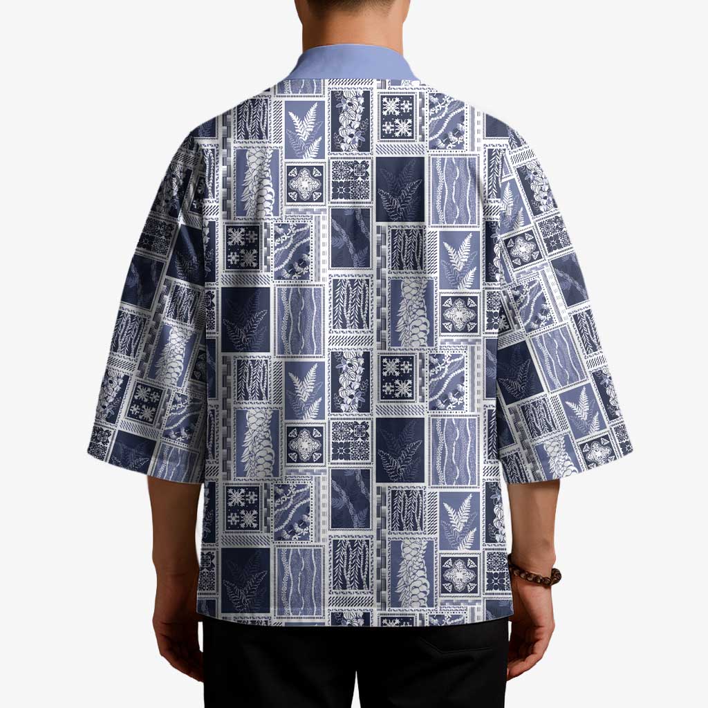 Vintage Aloha Block Quilt Kimono Blue Inspired Lei Motifs - Polynesian Pride